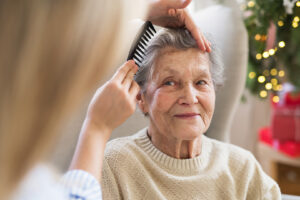 brushing hair